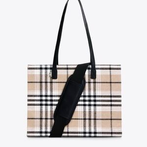 BEIS Tan and Black Plaid Tote Bag